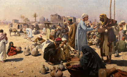 Franz Xaver Kosler - Old Cairo Market, oil on canvas, 19th century -  Darnley Fine Art