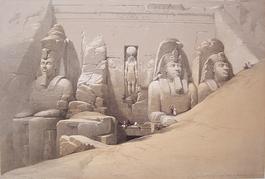 David Roberts - Front Elevation of the Great Temple of Aboo Simbel, lithograph, 19th century - Darnley Fine Art