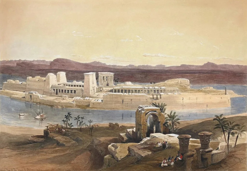 David Roberts - General view of the island of Philae, Nubia, lithograph, 19th century - Darnley Fine Art