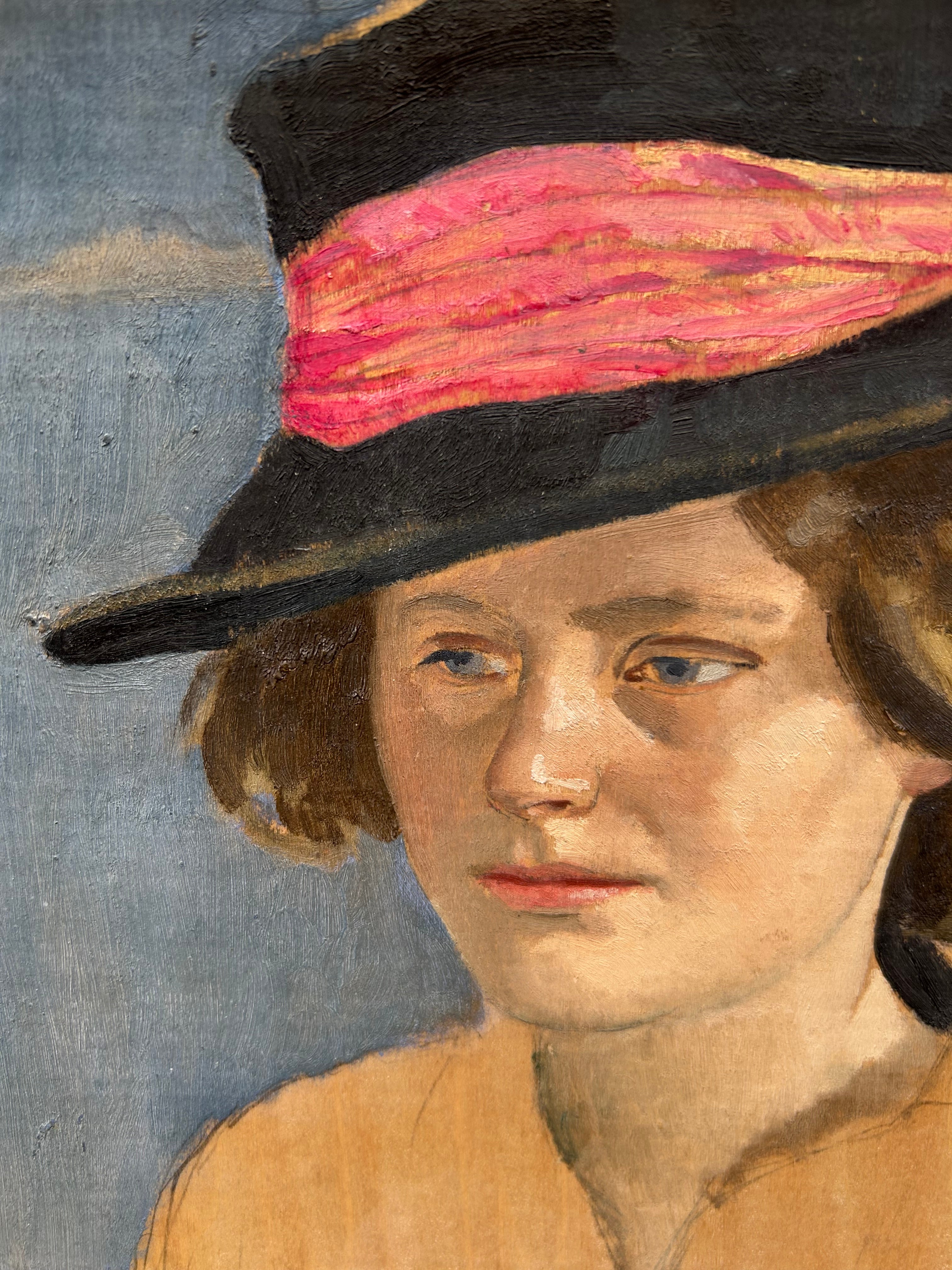 Gerald Leslie Brockhurt - Portrait of Marguerite Folin, oil on panel, 20th century - Darnley Fine Art