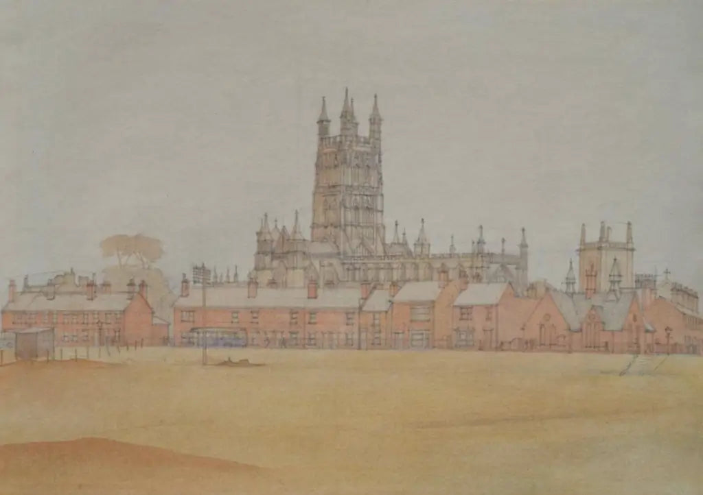 Gordon Noel Scott - Gloucester Cathedral from the North West, pencil on paper, 20th century - Darnley Fine Art