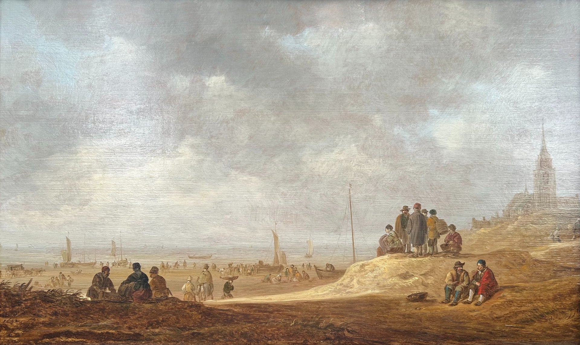 Jan Josefsz van Goyen - Figures on the Beach at Scheveningen, oil on oak panel, 17th century - Darnley Fine Art