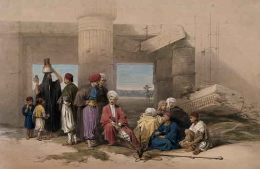 David Roberts - Group at the Entrance of the Temple of Amun, Thebes, lithograph, 19th century - Darnley Fine Art