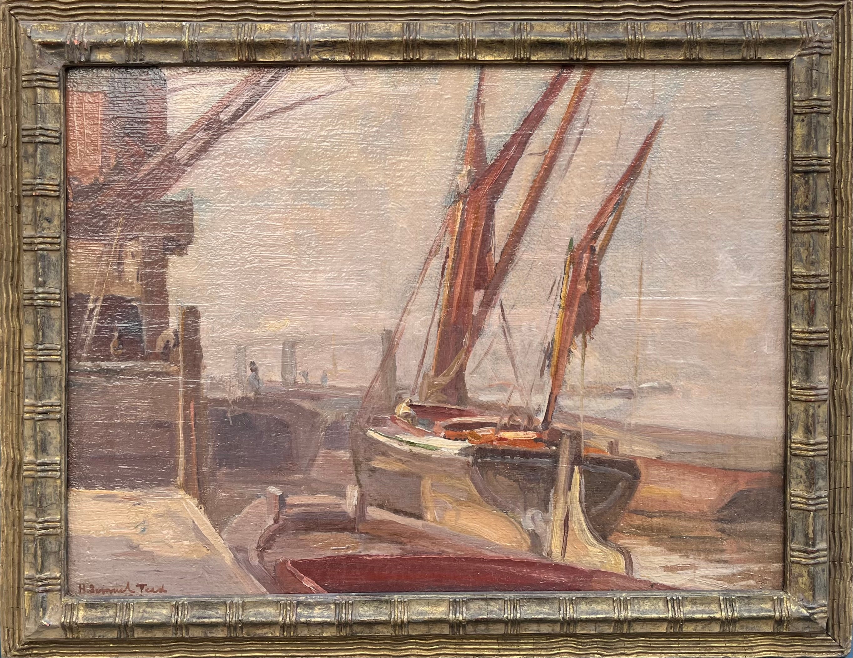 H Samuel Teed - Thames Dockland, oil on canvas, early 20th century - Darnley Fine Art