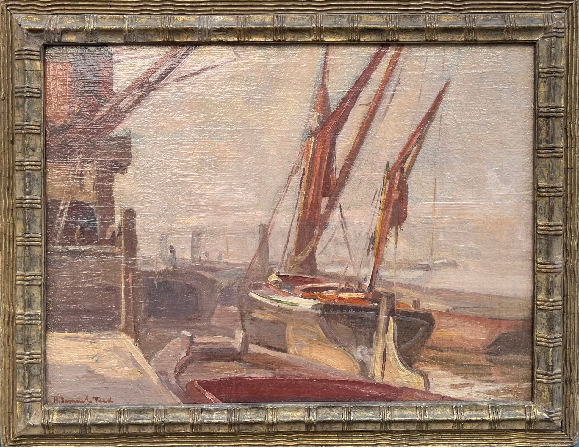 H Samuel Teed - Thames Dockland, oil on canvas, early 20th century - Darnley Fine Art