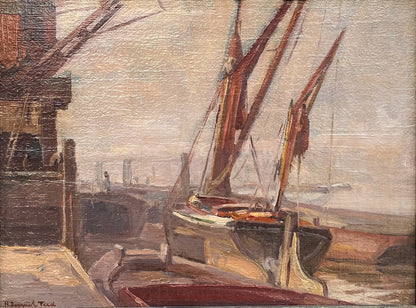 H Samuel Teed - Thames Dockland, oil on canvas, early 20th century - Darnley Fine Art