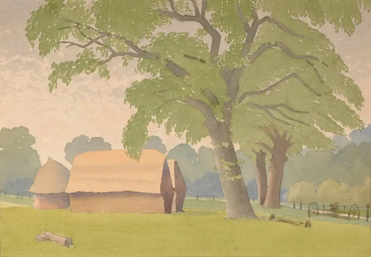F. R. P. - Hay Barns, watercolour on paper, 20th century - Darnley Fine Art