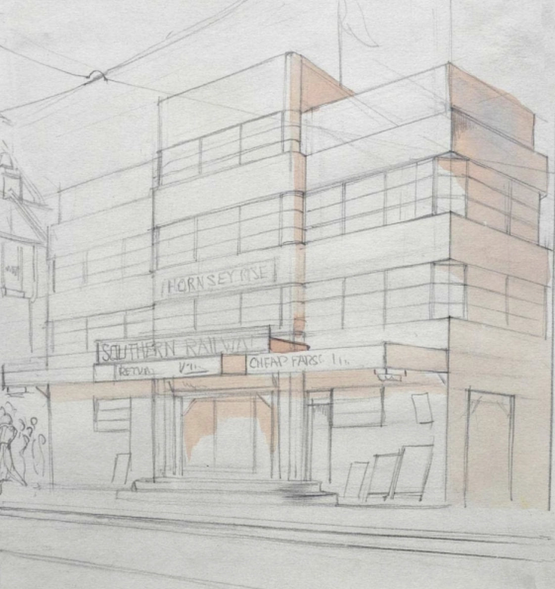 Gordon Noel Scott - Hornsey Rise, pencil and wash on paper, 20th century - Darnley Fine Art