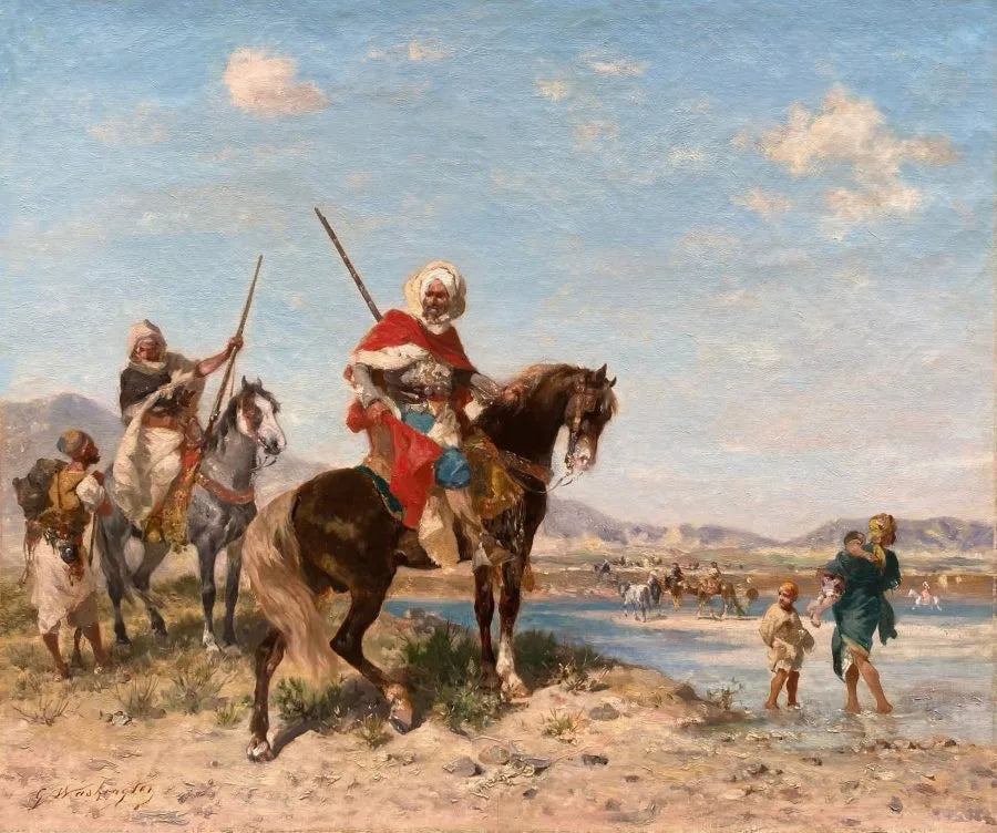 Georges Washington - Horsemen by an Oasis, oil on canvas, 19th century - Darnley Fine Art