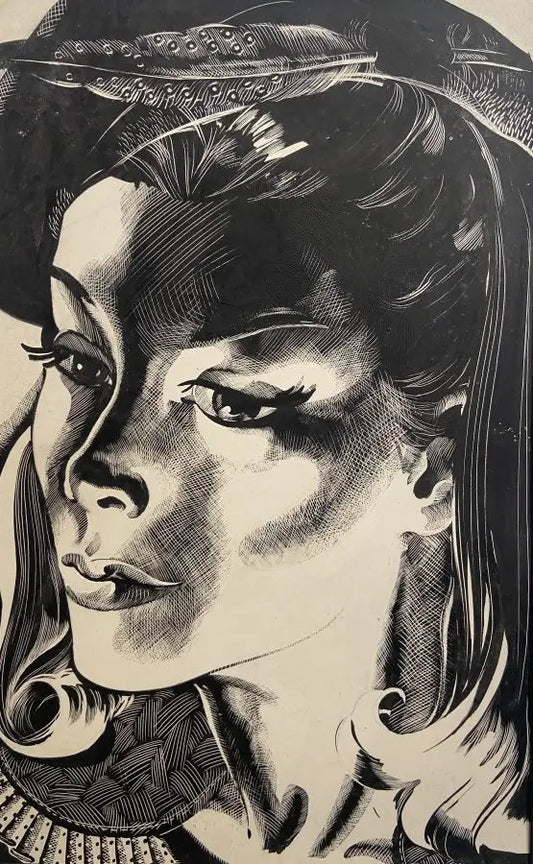 Mary A Brooks - In Fashion, sgraffito on acrylic, 20th century - Darnley Fine Art