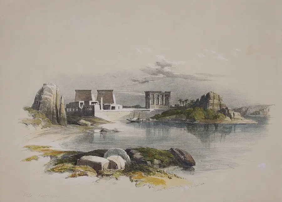 David Roberts - Island of Philae looking down the Nile, lithograph, 19th century - Darnley Fine Art