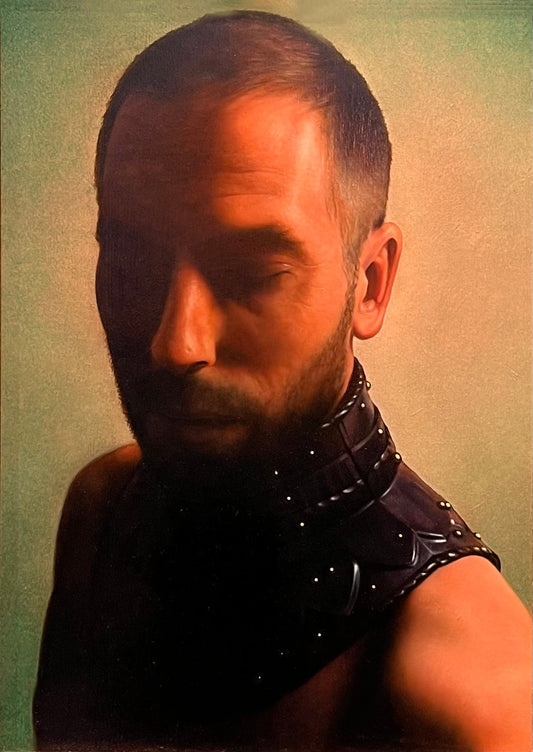 Jeremy Andrews - Self Portrait with Gorget, oil on board, 21st century - Darnley Fine Art