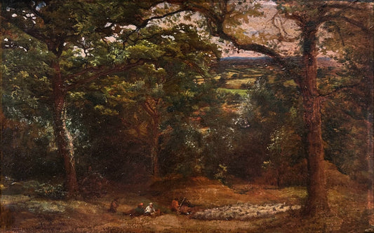 John Linnell - A Shaded Rural Idyll, oil on paper on board, 19th century - Darnley Fine Art