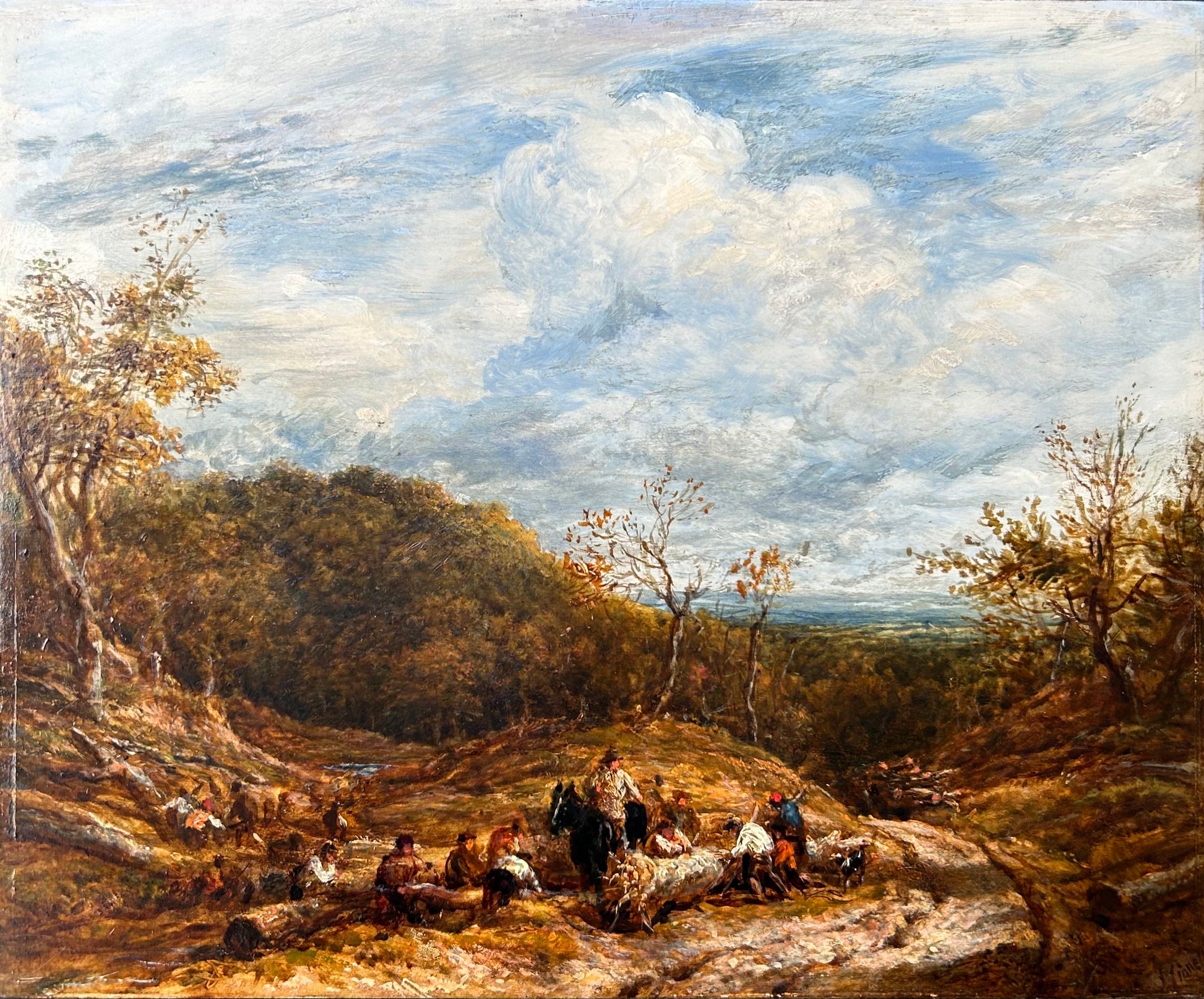 John Linnell - The Woodcutters, oil on panel, 19th century - Darnley Fine Art