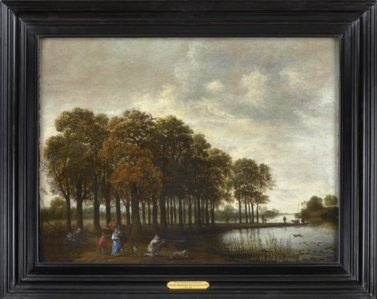 Joris Abrahamsz van der Haagen - Heron Shoot in a Landscape, oil on oak panel, 17th century - Darnley Fine Art