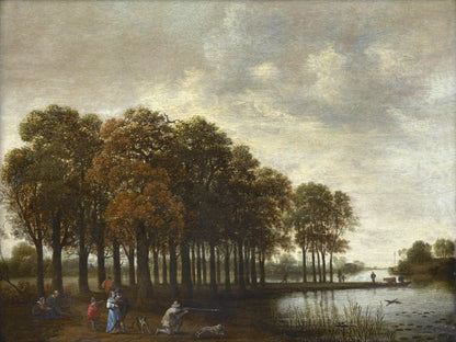 Joris Abrahamsz van der Haagen - Heron Shoot in a Landscape, oil on oak panel, 17th century - Darnley Fine Art