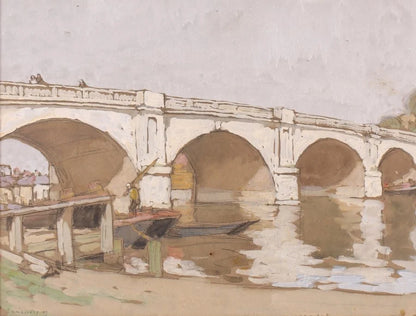 Horace Mann Livens - Kingston Bridge, watercolour and gouache on paper, early 20th century - Darnley Fine Art