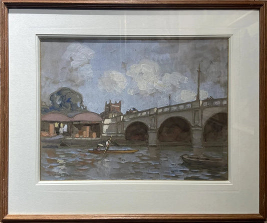 Horace Mann Livens - Kingston Bridge, pencil, watercolour and gouache, 20th century - Darnley Fine Art