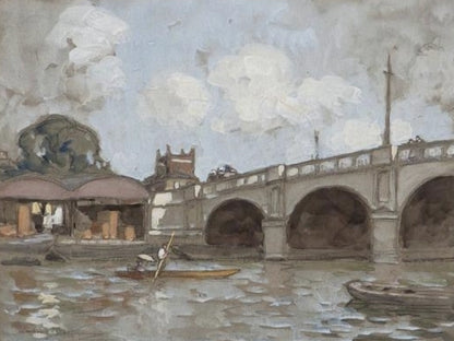 Horace Mann Livens - Kingston Bridge, pencil, watercolour and gouache, 20th century - Darnley Fine Art