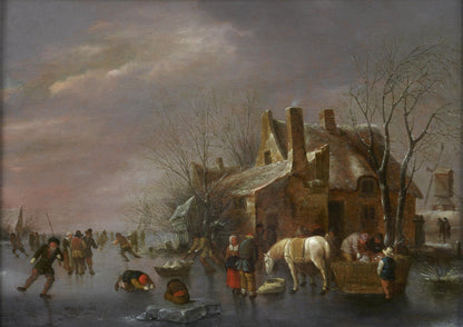 Nicolaes Klaes Molenaer - Winter Landscape with Ice Skaters, oil on oak panel, 17th century - Darnley Fine Art