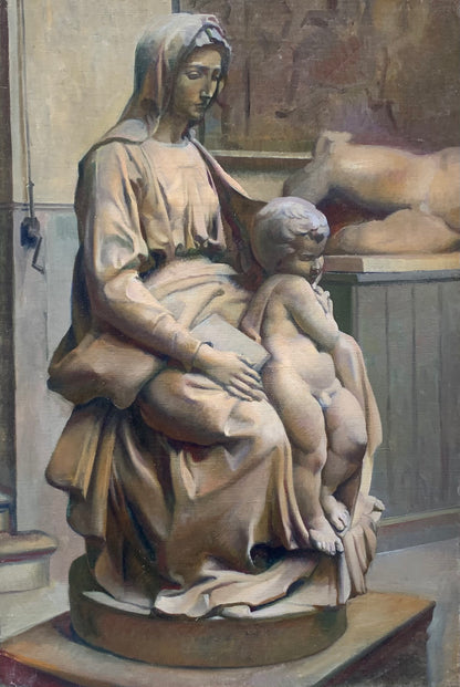 Leighton Hall Woollatt - Sculpture Gallery with Madonna and Child, oil on canvas, 20th century - Darnley Fine Art