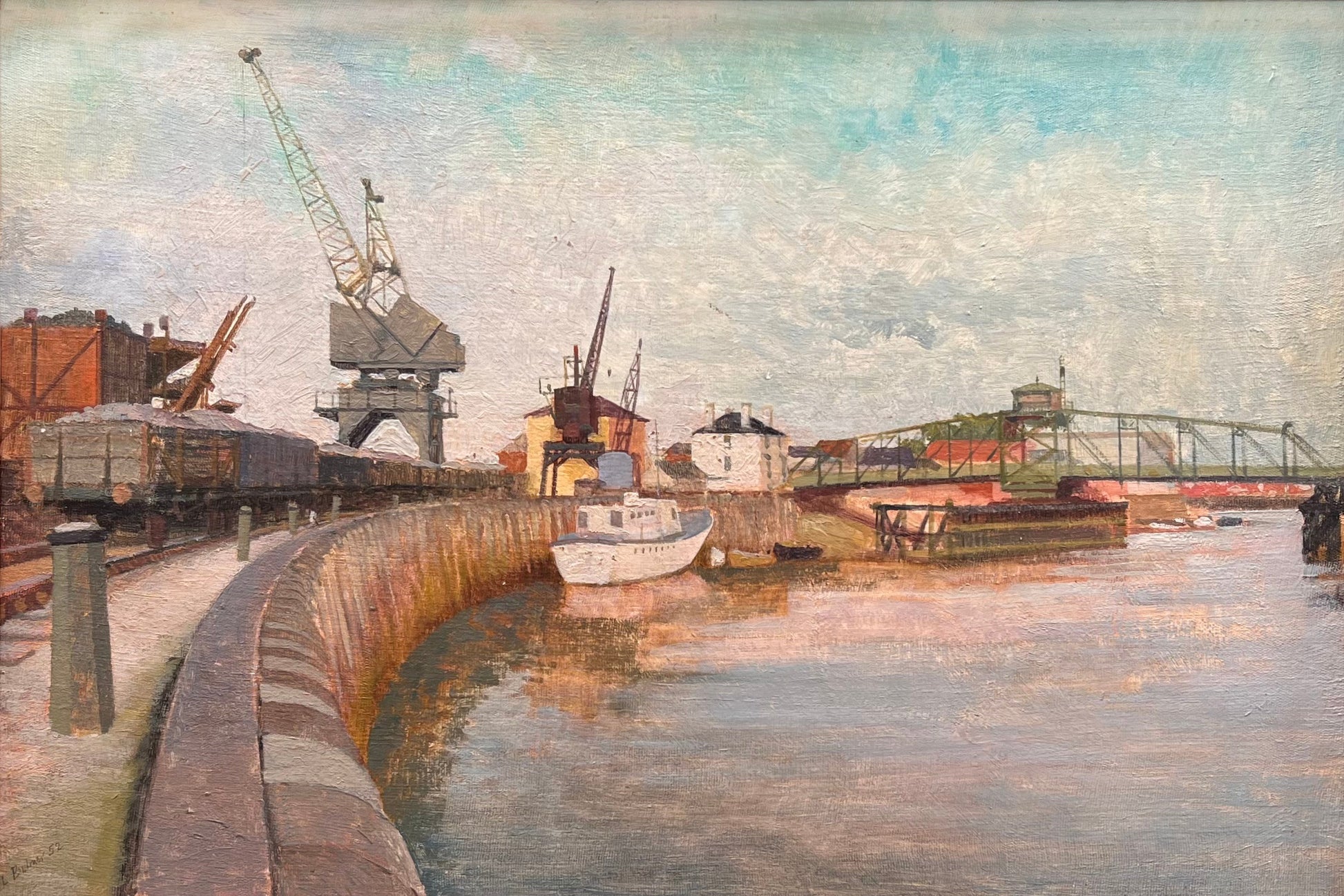 Lionel Bulmer - River Arun, Littlehampton, oil on board, 20th century - Darnley Fine Art