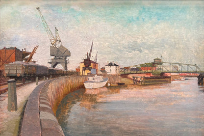 Lionel Bulmer - River Arun, Littlehampton, oil on board, 20th century - Darnley Fine Art