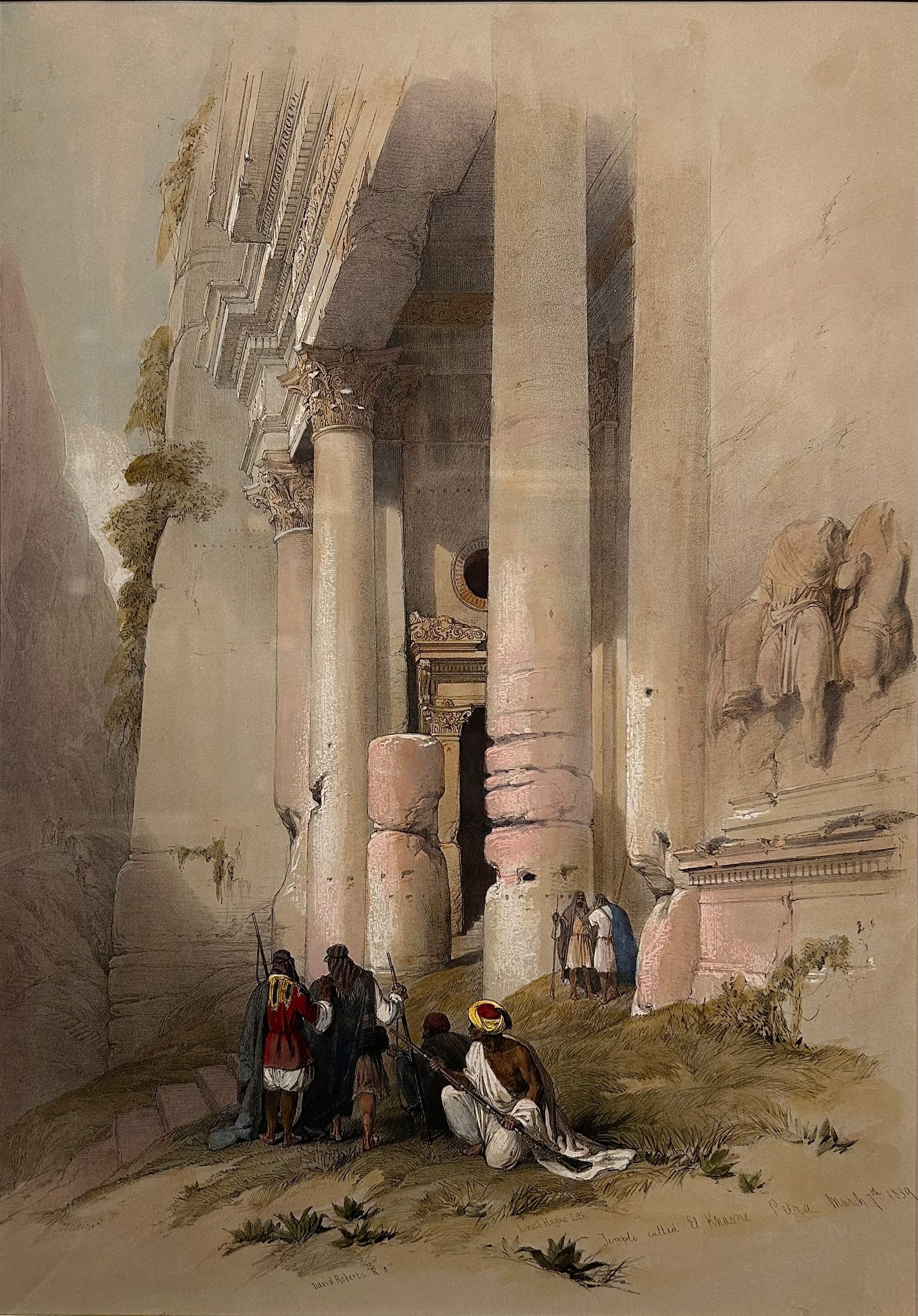 David Roberts - Lower Portion of El Khasne, Petra, lithograph, 19th century - Darnley Fine Art