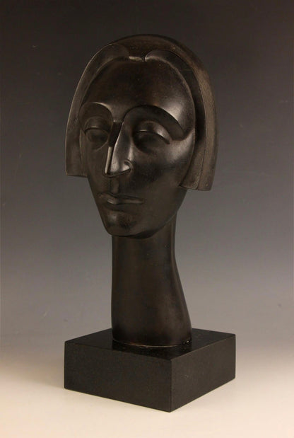 Maurice Lambert - Head of Edith Sitwell, patinated bronze, 20th century - Darnley Fine Art