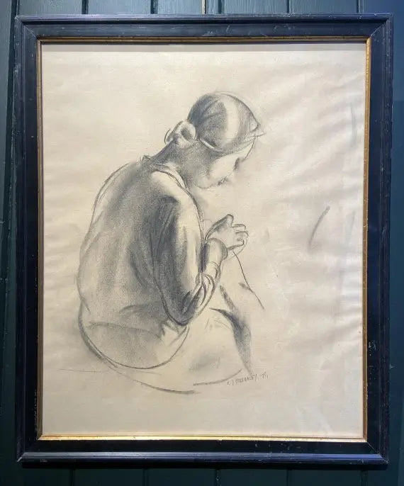 James Stroudley - Mending, graphite on paper, 20th century - Darnley Fine Art