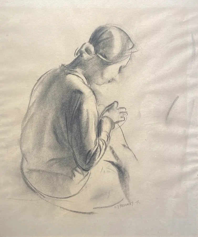James Stroudley - Mending, graphite on paper, 20th century - Darnley Fine Art