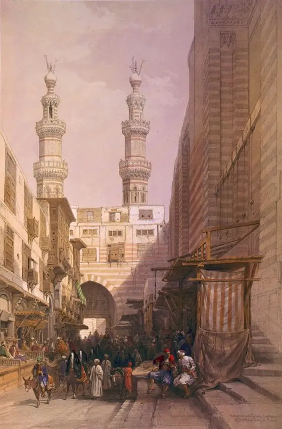 David Roberts - Minaret and Grand Entrance of the Metwaleys, Cairo, lithograph, 19th century - Darnley Fine Art