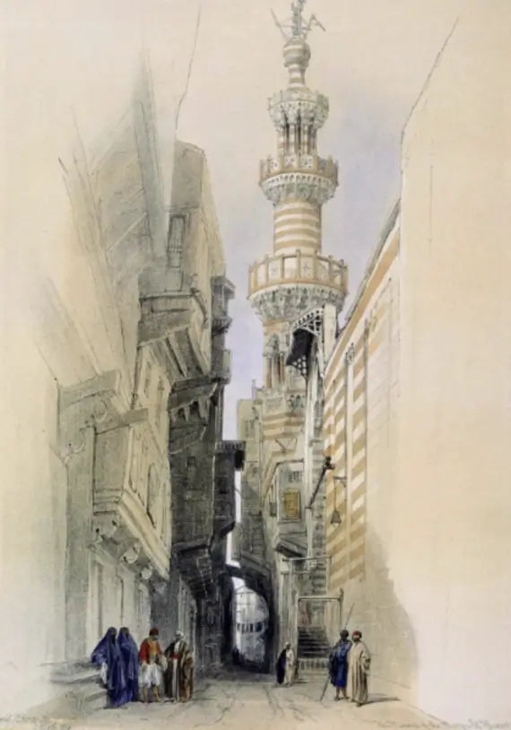 David Roberts - Minaret of the Mosque El Rhamree, lithograph, 19th century - Darnley Fine Art