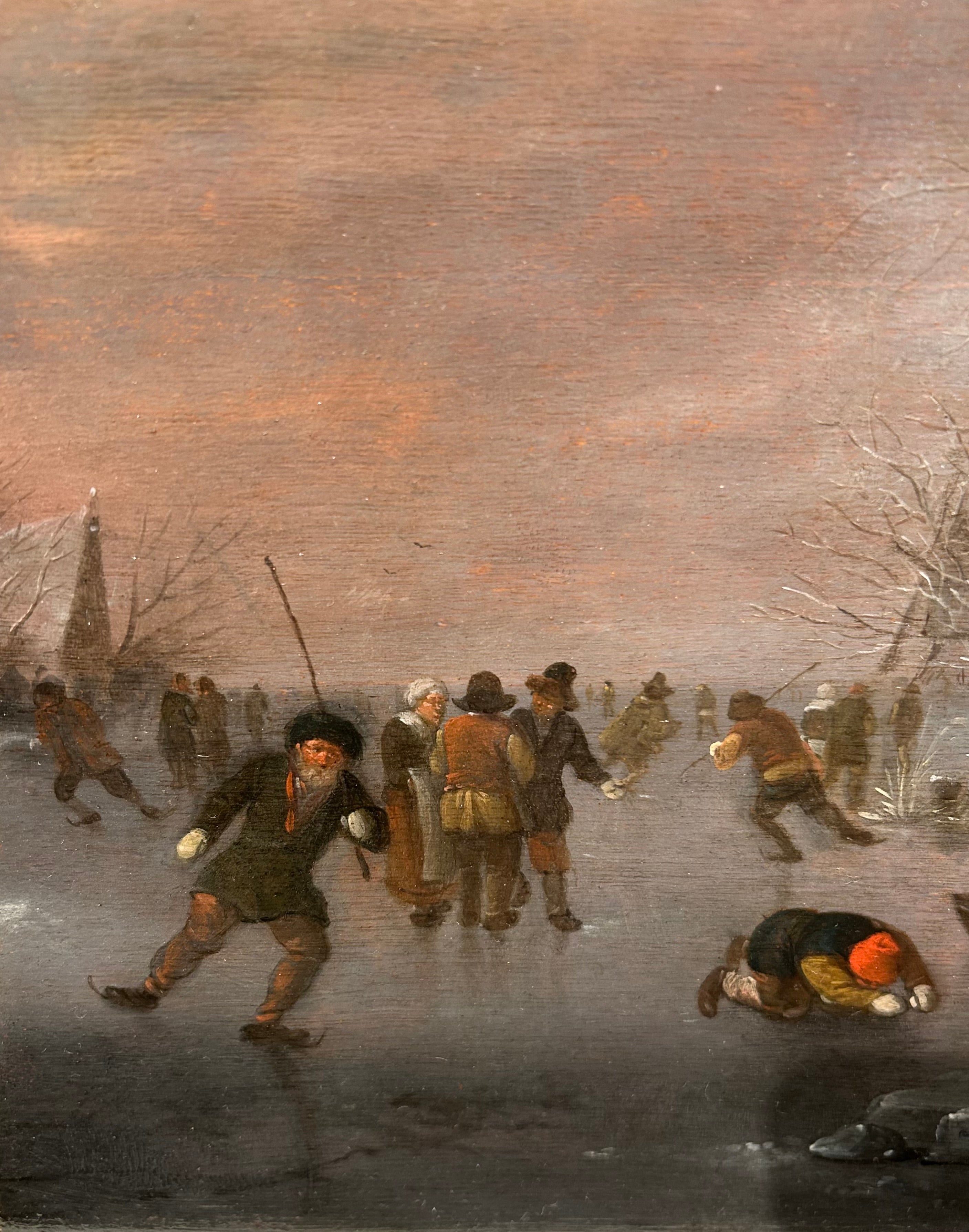 Nicolaes Klaes Molenaer - Winter Landscape with Ice Skaters, oil on oak panel, 17th century - Darnley Fine Art