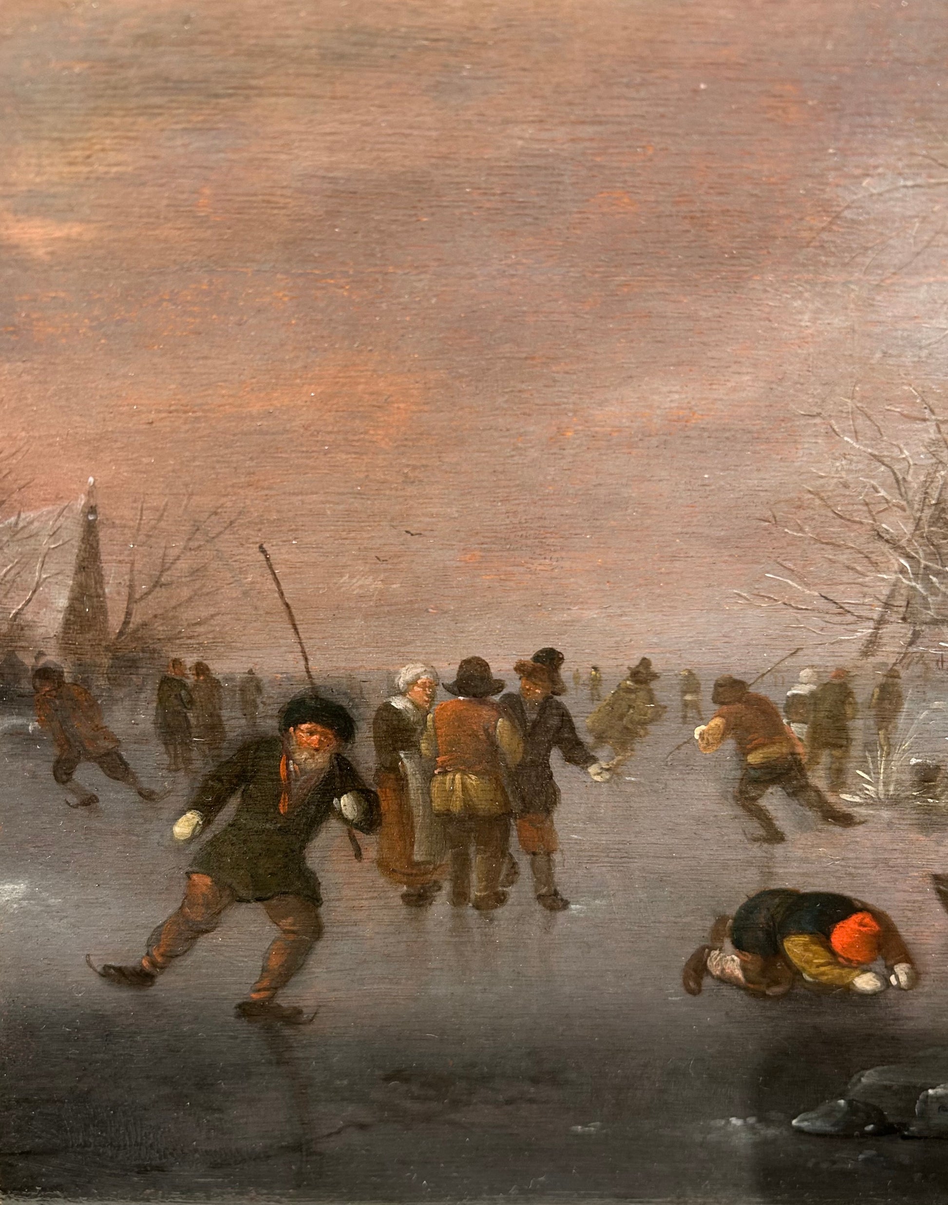 Nicolaes Klaes Molenaer - Winter Landscape with Ice Skaters, oil on oak panel, 17th century - Darnley Fine Art