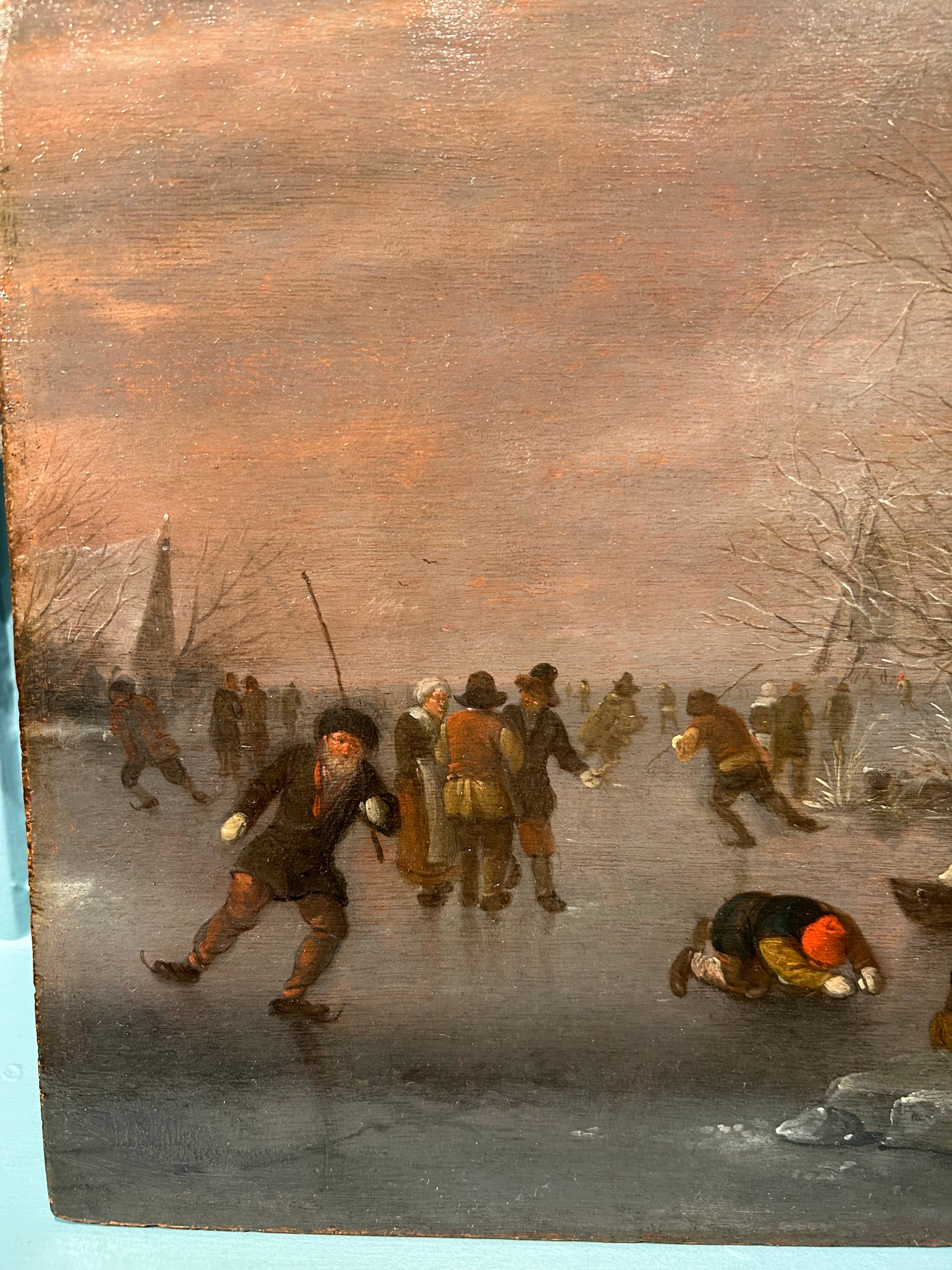 Nicolaes Klaes Molenaer - Winter Landscape with Ice Skaters, oil on oak panel, 17th century - Darnley Fine Art