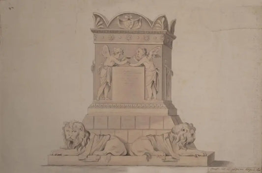 German School - Monument, pencil and wash, 18th century - Darnley Fine Art