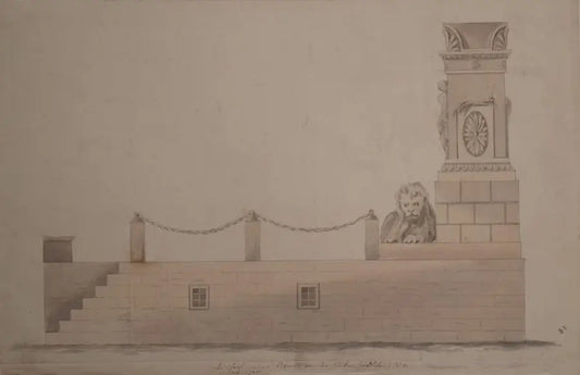 German School - Monument, Side View, pencil and wash, 18th century - Darnley Fine Art