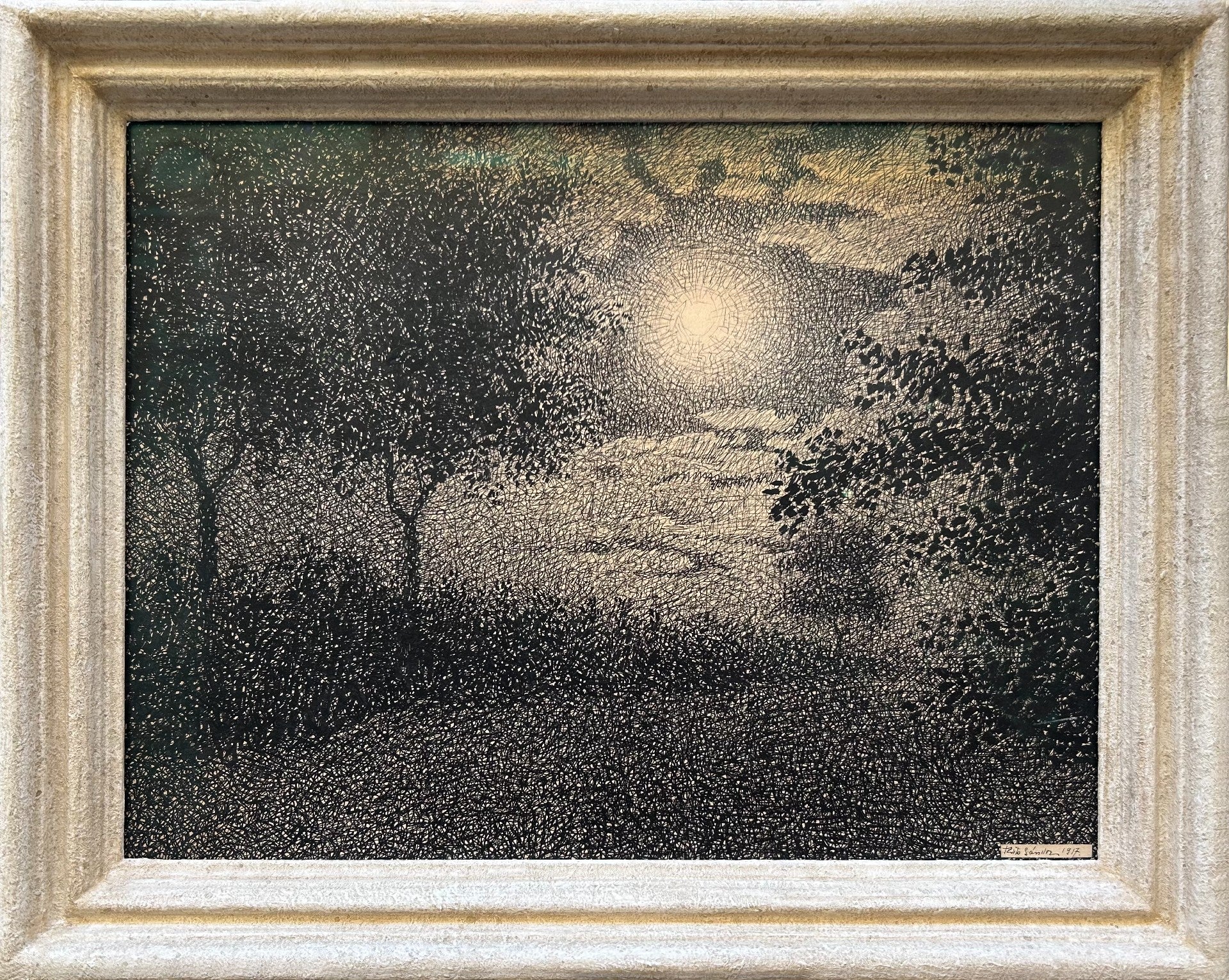 European School - Moonlit Landscape, pen, brush and India ink on paper, early 20th century - Darnley Fine Art