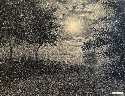European School - Moonlit Landscape, pen, brush and India ink on paper, early 20th century - Darnley Fine Art