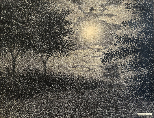 European School - Moonlit Landscape, pen, brush and India ink on paper, early 20th century - Darnley Fine Art