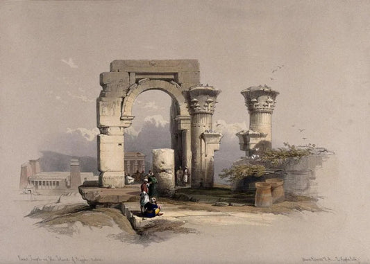 David Roberts - Part of the ruins of a temple on the island of Bigge, Nubia, lithograph, 19th century - Darnley Fine Art