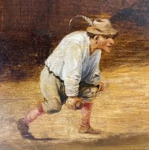 Studio of David Teniers - Peasants Playing Bowls Outside an Inn, oil on oak cradled panel, 17th century - Darnley Fine Art