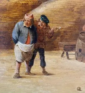 Studio of David Teniers - Peasants Playing Bowls Outside an Inn, oil on oak cradled panel, 17th century - Darnley Fine Art