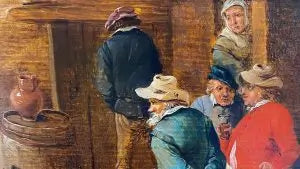 Studio of David Teniers - Peasants Playing Bowls Outside an Inn, oil on oak cradled panel, 17th century - Darnley Fine Art