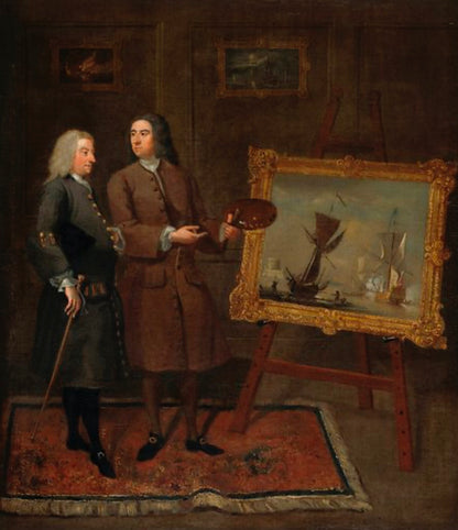 Peter Monamy - Firing a Salute in the Nore, oil on canvas, early 18th century - Darnley Fine Art