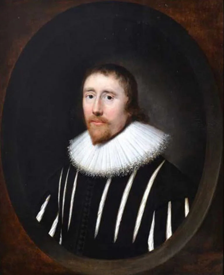Cornelius Johnson - Portrait of a Gentleman in a Slashed Black Doublet, oil on panel, 17th century - Darnley Fine Art
