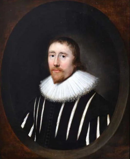 Cornelius Johnson - Portrait of a Gentleman in a Slashed Black Doublet, oil on panel, 17th century - Darnley Fine Art