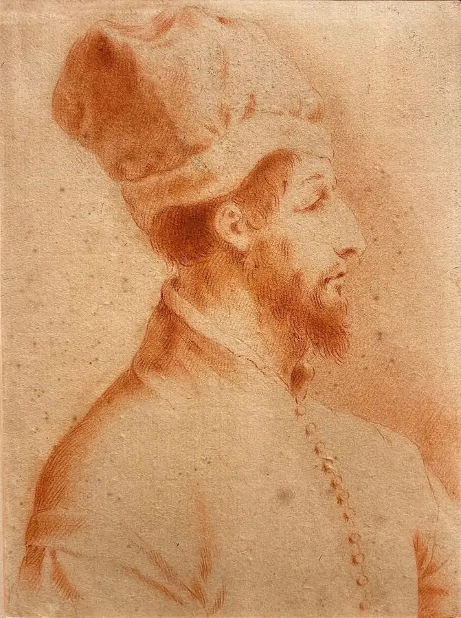Follower of Giovanni Francesco Barbieri Guercino - Portrait of a Merchant, sanguine on laid paper, 17th century - Darnley Fine Art
