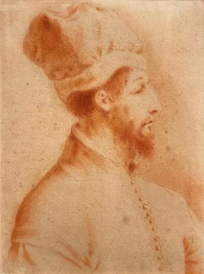 Follower of Giovanni Francesco Barbieri Guercino - Portrait of a Merchant, sanguine on laid paper, 17th century - Darnley Fine Art